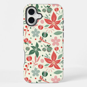 Bright Floral Design with Green Leaves and Dot iPhone 16 Plus Case