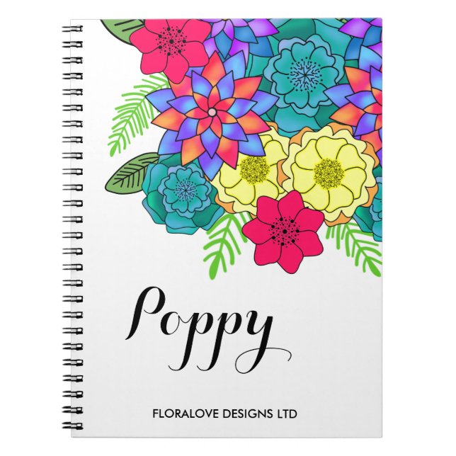 Bright Floral Designer Colourful Pretty Flower Notebook (Front)