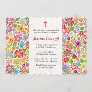 Bright Floral First Communion Personalised Invites