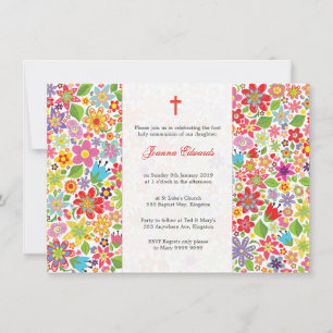 Bright Floral First Communion Personalised Invites
