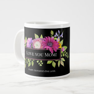 Bright Floral Frame with Photo Mothers Day Large Coffee Mug