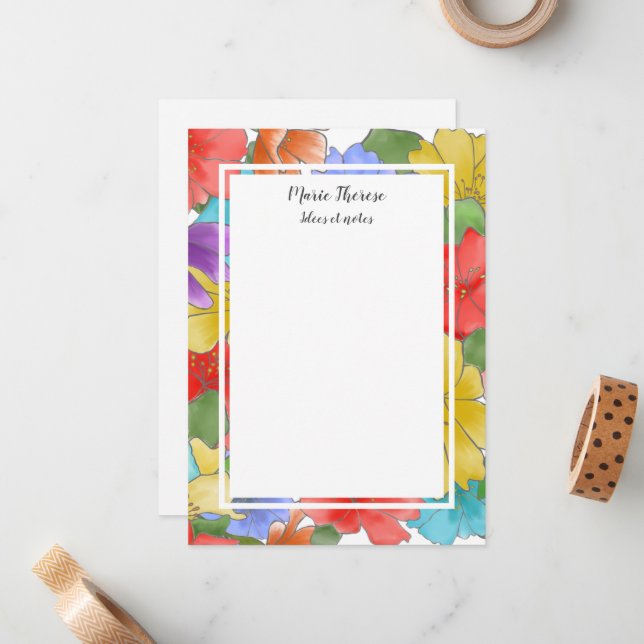 Bright Floral Framed Personalised Notes And Ideas  (Front/Back In Situ)