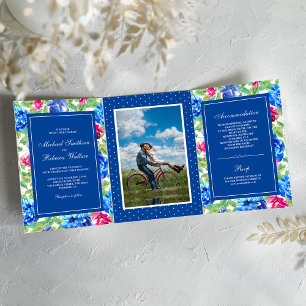 Bright Floral Garden Photo Wedding Tri-Fold Invitation