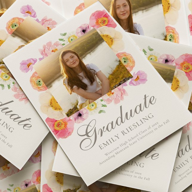 Bright Floral Graduation Annoucement Card (Creator Uploaded)