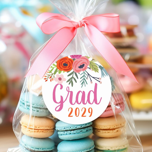 Bright Floral Graduation Classic Round Sticker (Creator Uploaded)