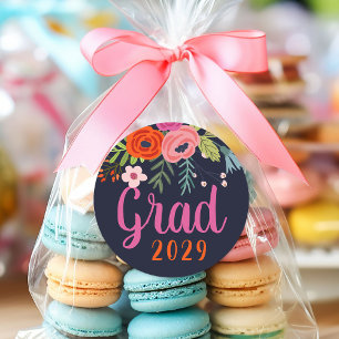 Bright Floral Graduation Classic Round Sticker