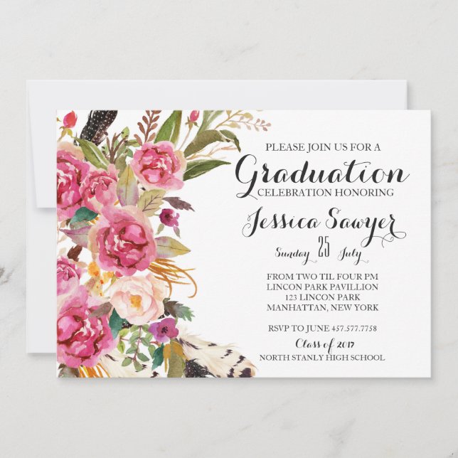 Bright Floral Graduation party Invitation (Front)