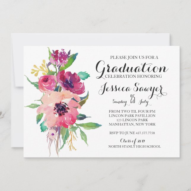 Bright Floral Graduation party Invitation (Front)
