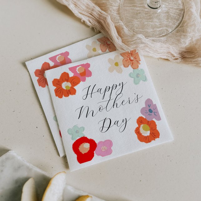 Bright Floral Happy Mother's Day Brunch Party Napkin (Colorful floral Happy Mother's Day brunch napkins.)