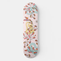 Bright, floral hidden cat pattern, pink base