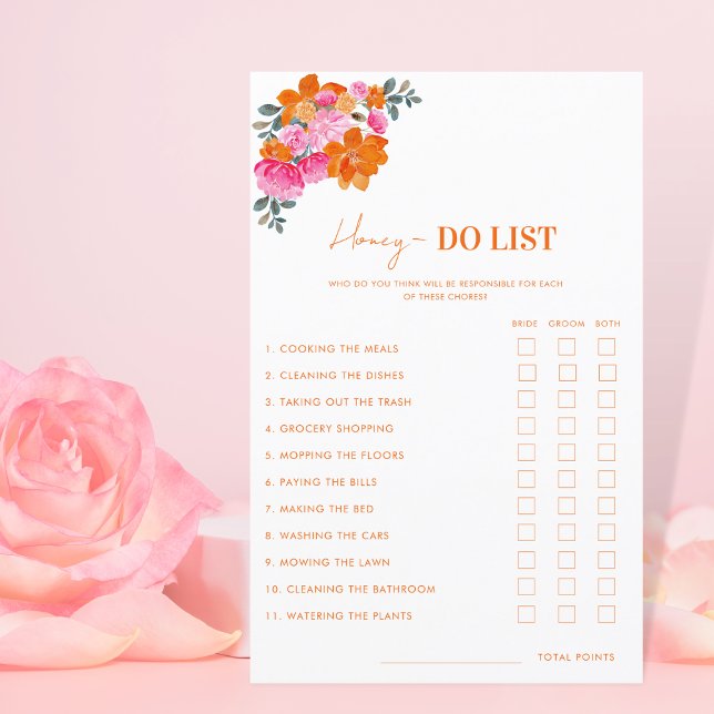 Bright Floral Honey Do List Bridal Shower Game (Creator Uploaded)