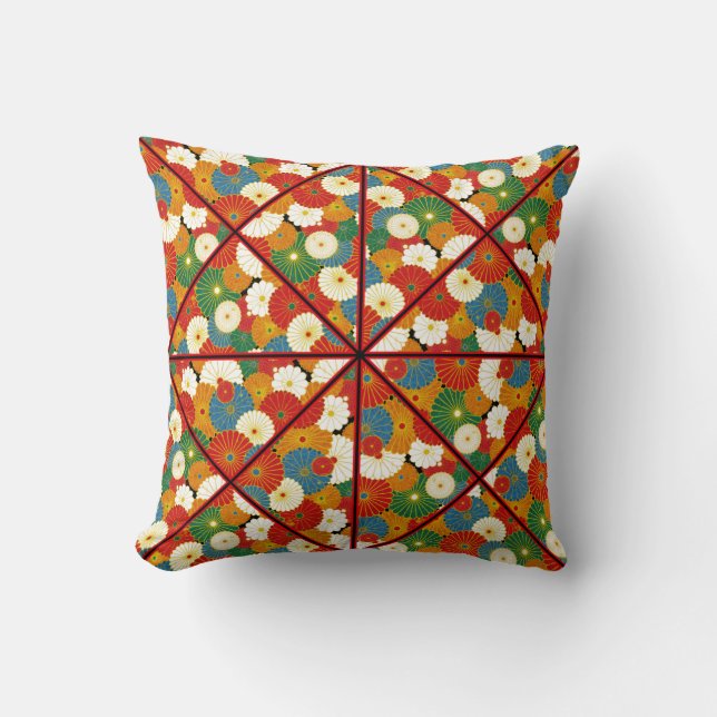 Bright Floral Kaleidoscope Pillow (Front)