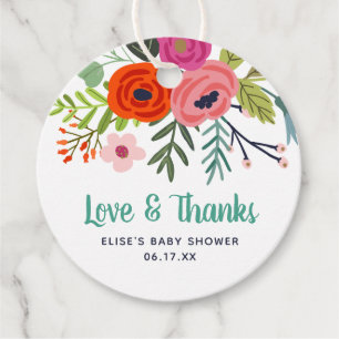 Bright Floral Love and Thanks Baby Shower Favour Tags