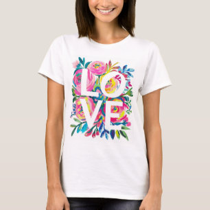 Bright Floral LOVE Typography T-Shirt – Colorful R