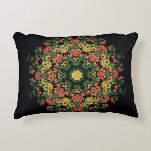 Bright floral mandala with red and yellow flowers. decorative cushion