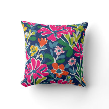 Bright floral matisse style throw cushion