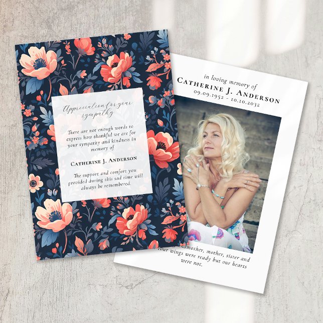 Bright Floral Memorial Photo Sympathy Funeral Thank You Card (Creator Uploaded)