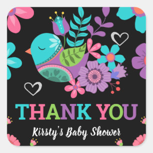 Bright Floral Mexican Fiesta Baby Shower Square Sticker