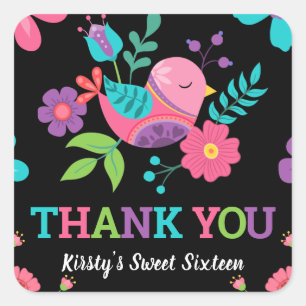 Bright Floral Mexican Fiesta Sweet Sixteen Square Sticker