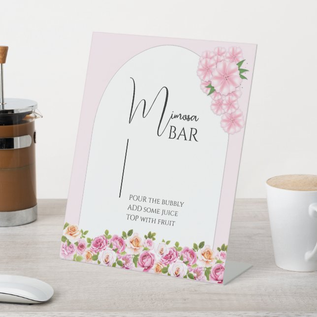 Bright Floral Mimosa Bar Sign for Bridal Shower (In SItu)