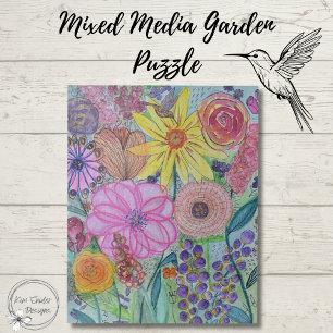Bright Floral Mixed Media Original Art Jigsaw Puzzle