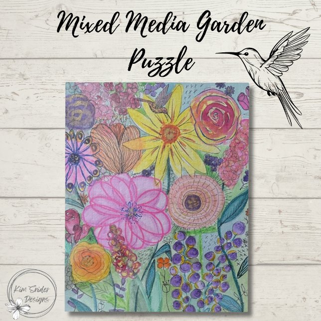 Bright Floral Mixed Media Original Art Jigsaw Puzzle (Creator Uploaded)