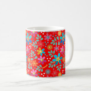 Bright floral multicolored pattern retro sixties coffee mug
