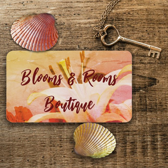 Bright Floral Orange Yellow and Red Business Card (Bright orange red yellow floral business card.)