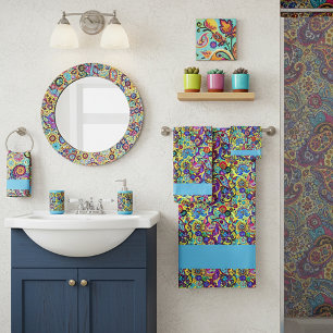 Bright floral paisley bath towel set