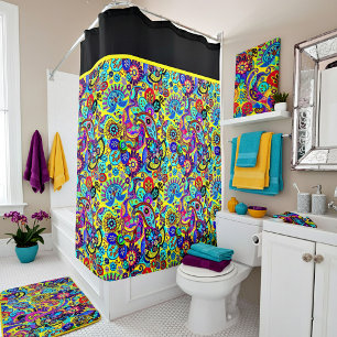 Bright floral paisley shower curtain