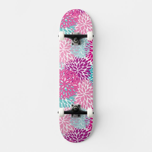 Bright Floral pattern 2 Skateboard (Front)
