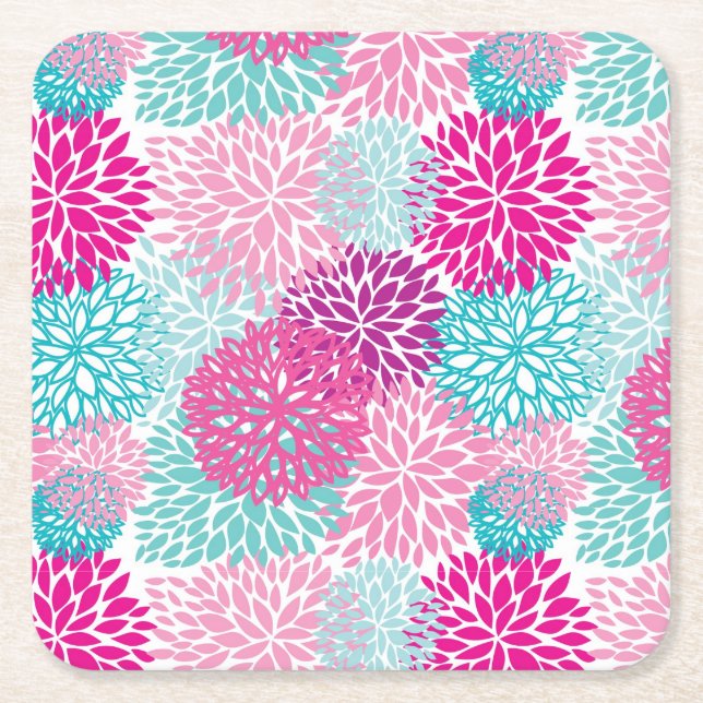 Bright Floral pattern 2 Square Paper Coaster (Front)