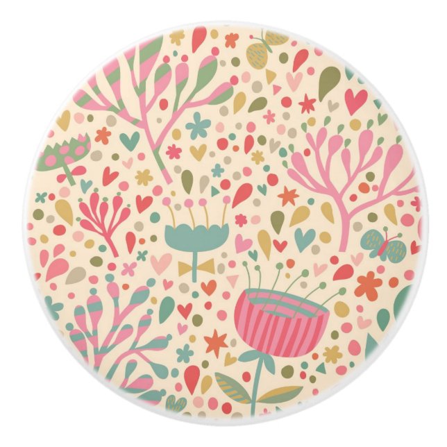Bright floral pattern ceramic knob (Front)