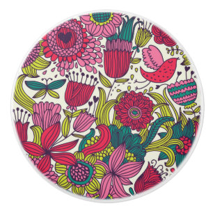 Bright floral pattern ceramic knob