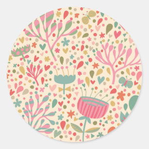 Bright floral pattern classic round sticker