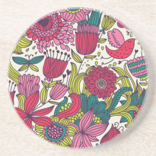Bright floral pattern coaster
