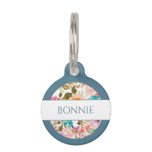 Bright Floral Pattern Custom Pet ID Tag