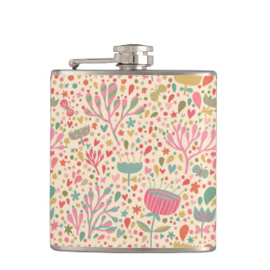 Bright floral pattern hip flask