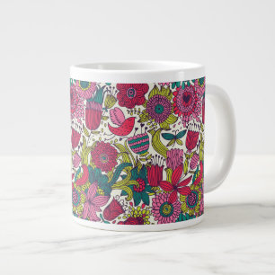 Bright floral pattern large coffee mug