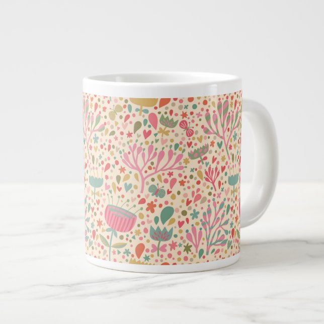 Bright floral pattern large coffee mug (Front Right)