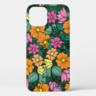 bright floral pattern on a green background. Vinta iPhone 12 Case