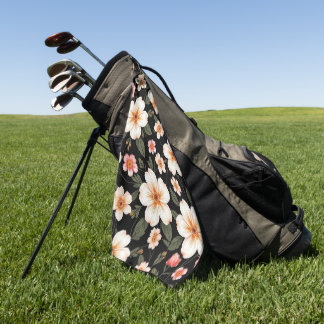 Bright floral pattern on black golf towel