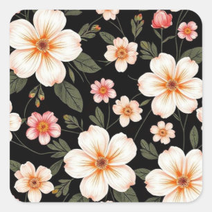 Bright floral pattern on black square sticker