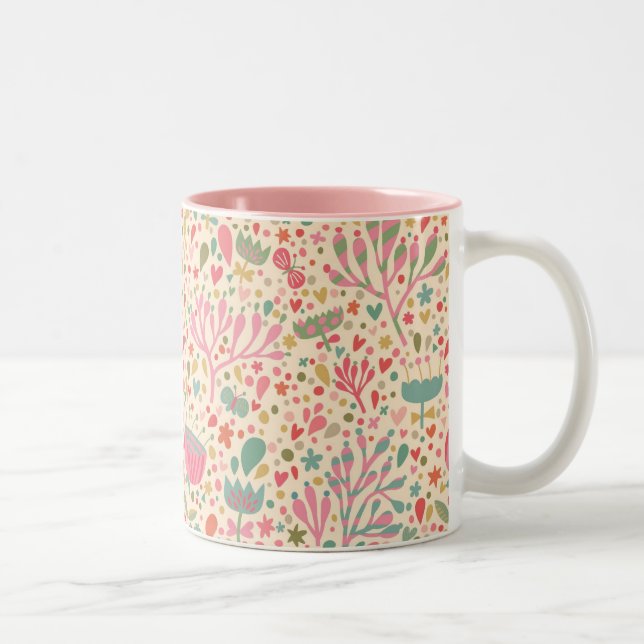 Bright floral pattern Two-Tone coffee mug (Right)