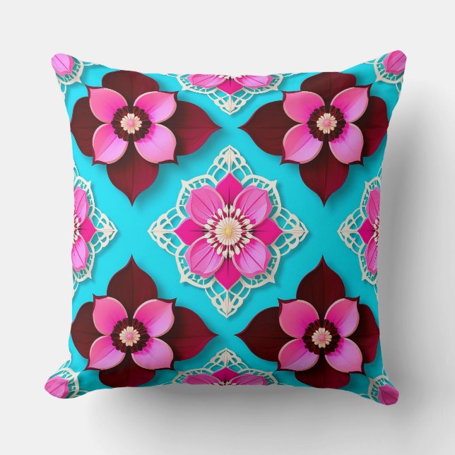 Bright Floral Pattern with Pink Flowers Cushion (Front)