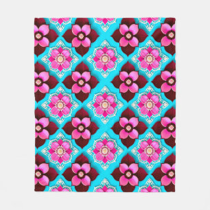 Bright Floral Pattern with Pink Flowers Fleece Blanket