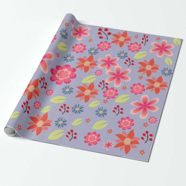 Bright Floral Pattern Wrapping Paper Sheets (Unrolled)