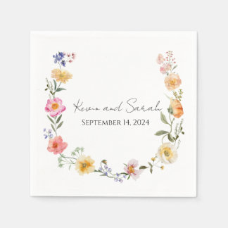 Bright Floral Personalized Wedding Cocktail Napkin