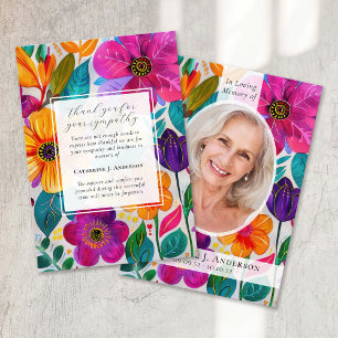 Bright Floral Photo Sympathy Funeral Memorial Thank You Card