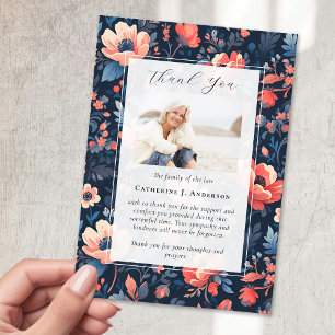 Bright Floral Photo Sympathy Funeral Memorial Thank You Card